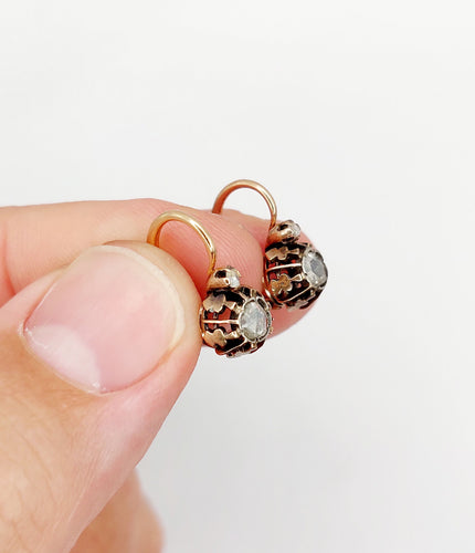 Boucles d'oreilles Dormeuses victoriennes or rose et diamant 58 Facettes A05396