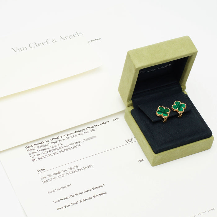 Boucles d'oreilles Van Cleef & Arpels - Boucles d’oreilles Vintage Alhambra Malachite en or jaune 58 Facettes