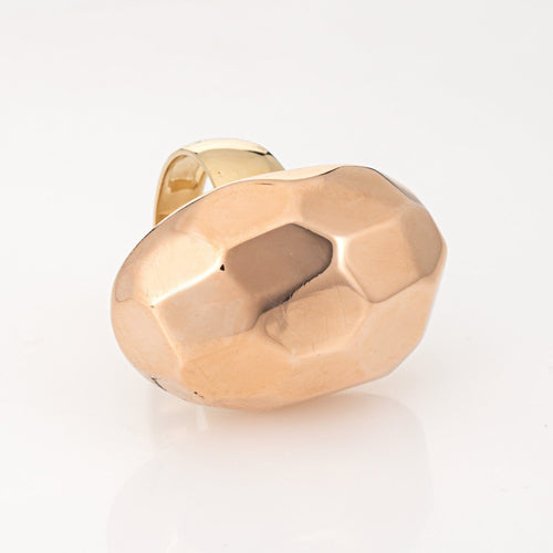 Bague 54 Grande bague cocktail à facettes 14 carats, or jaune rose bicolore 58 Facettes G13896