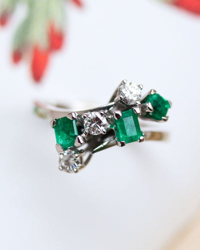 Bague 54 Bague Toi & Moi Or blanc Emeraudes et Diamants 58 Facettes A11399