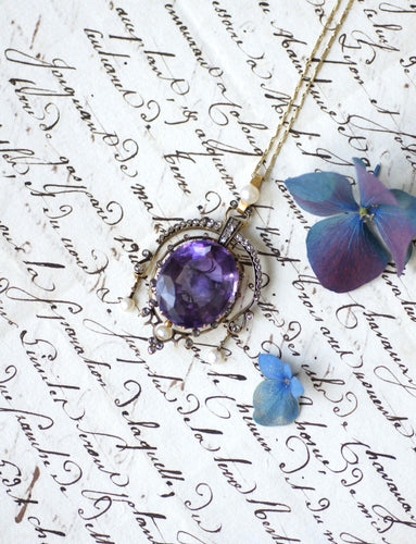 Pendentif Pendentif Ancien Améthyste Diamants Perles fines 58 Facettes