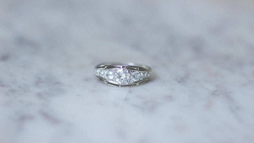 Bague 58 Bague Bandeau Diamants Art Deco sur Platine 58 Facettes