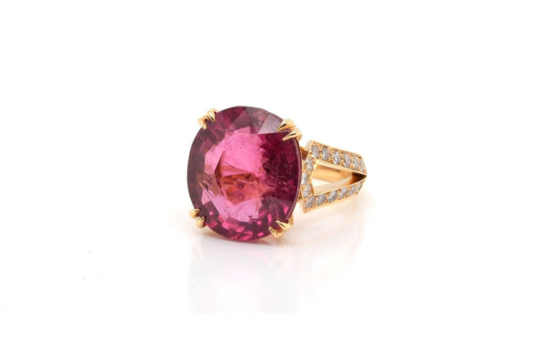 Bague 52 Bague Or jaune Rubellite Diamants 58 Facettes 24562 / 24478