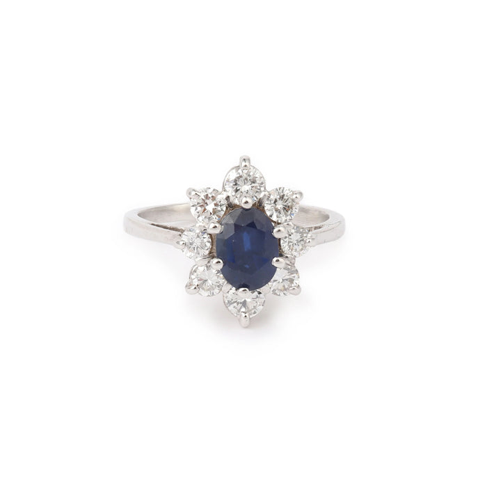 Pompadour sapphire diamond ring in white gold