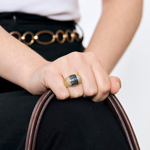 Bague 54 Bague boule or jaune, saphir et diamants 58 Facettes RAM28445