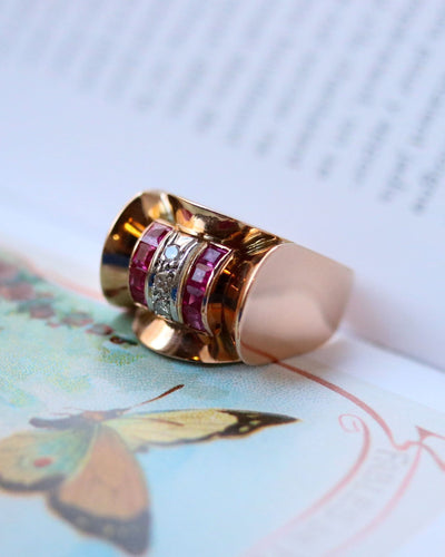 Bague 55 Bague Tank Or Rose Diamants et Rubis Verneuils 58 Facettes A11133