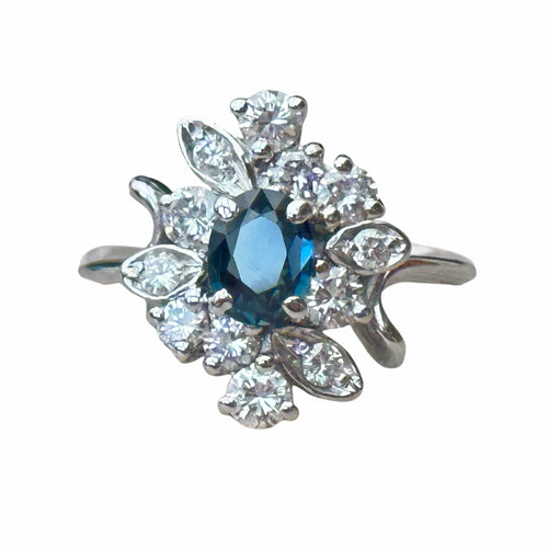Bague 58 Bague fleur or blanc, saphir et diamants 58 Facettes 256