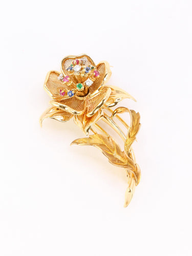 Broche Broche vintage fleur diamants rubis émeraudes saphirs 58 Facettes 1126.6