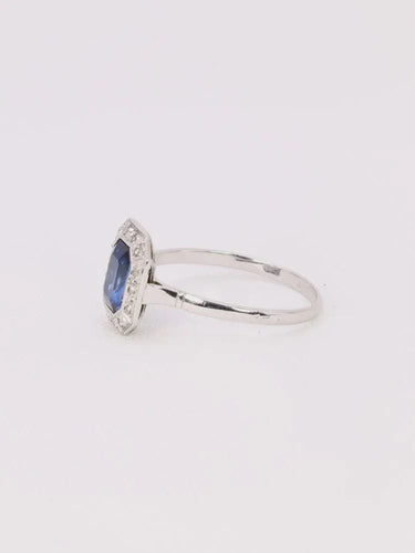 Bague 62 Bague vintage pierre bleue entourage diamants 58 Facettes J525