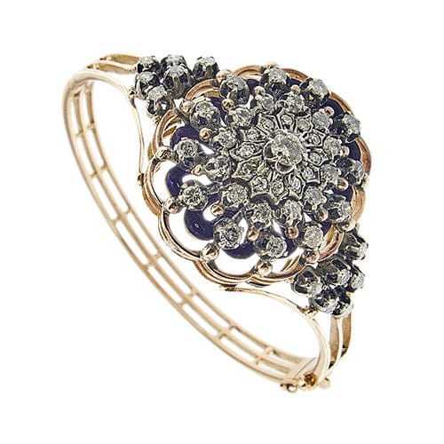 Brățară rigidă emailată aur roz cu diamante 