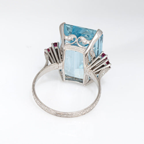 12ct Aquamarine Ruby Ring Platinum Sz 7.25 Cocktail Emerald Cut Fine Jewelry 58 Facettes G13868