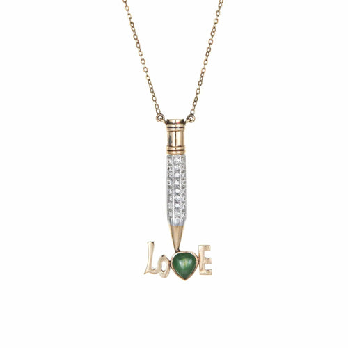 Collier Collier crayon diamant Love des années 70, bijou vintage en or jaune 14 carats et jade 58 Facettes G13666