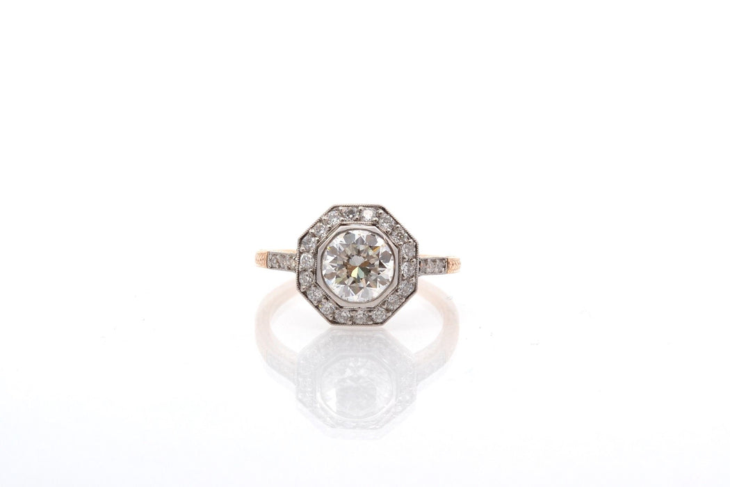 Art deco octagonal diamond ring in gold and platinum