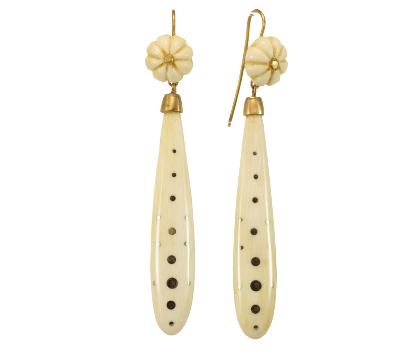 Antique ivory quilted gold earrings