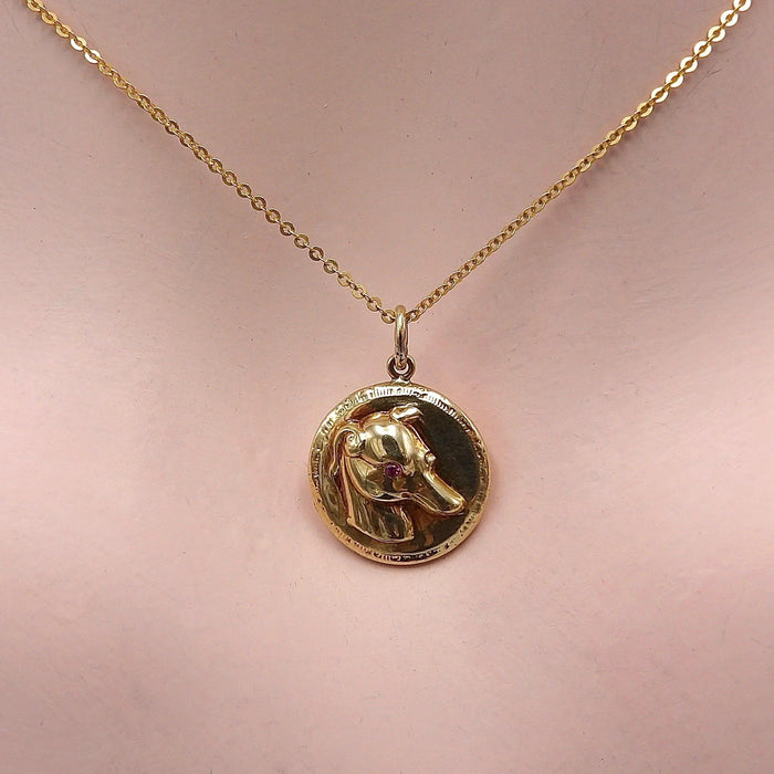 Gold & Ruby Victorian Inspired Signature Whippet Pendant-Charm