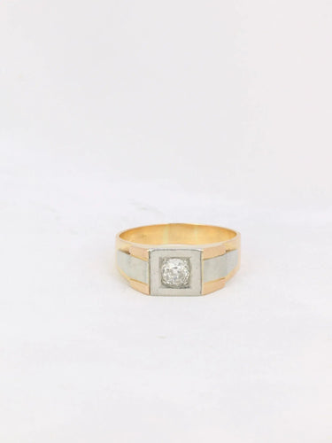 Signetring Art Deco Gul Guld Platin Diamant