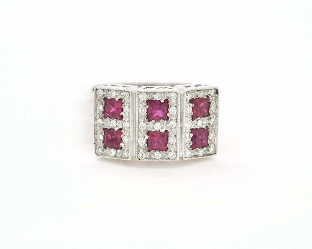 Bague Bague bandeau avec rubis et diamants 58 Facettes