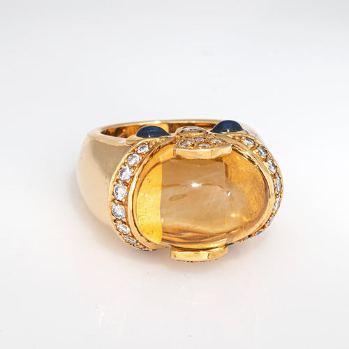 Citrine Sapphire Diamond Ring Vintage 18k Yellow Gold Sz 5 Cocktail Jewelry 58 Facettes G13758