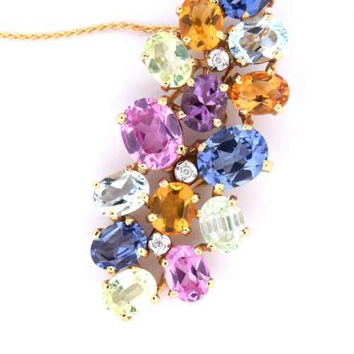 PENDENTE con COLLANA in ORO GIALLO 18 KT - FIRMATO ''TREA'' 58 Facettes