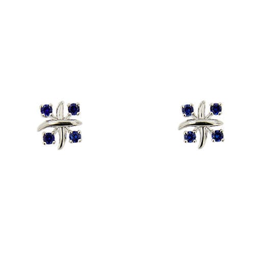 Boucles d'oreilles Tiffany & Co. - Boucles d'oreilles en platine serties de saphirs 58 Facettes 38212