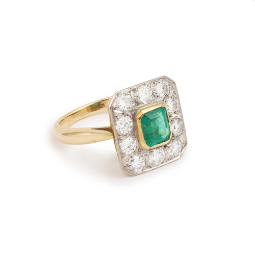 Bague 52 Bague Style Art Déco Emeraude Colombienne, Diamants 58 Facettes BEM47
