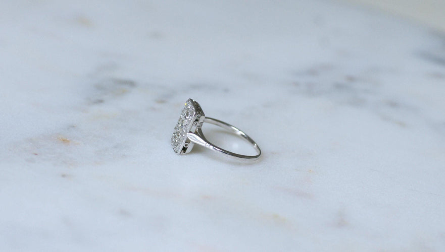 Bague 56 Bague Art Deco Rectangulaire Diamants sur Or Blanc 58 Facettes