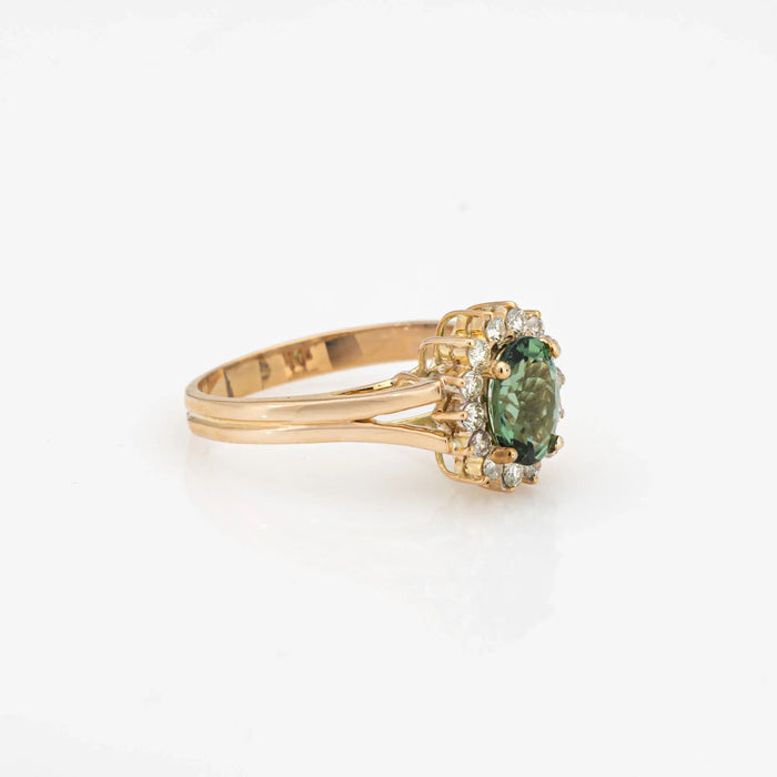 Anello con diamante e tormalina verde Anello di fidanzamento con pietra preziosa principessa in oro vintage