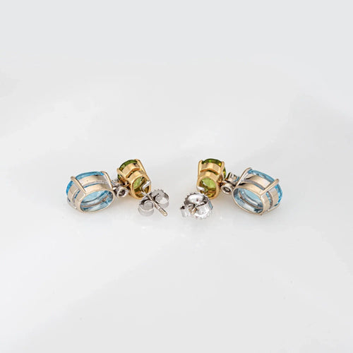 Boucles d'oreilles Peridot Blue Topaz Earrings Drops Estate Gold Mixed Gemstones 58 Facettes G13657