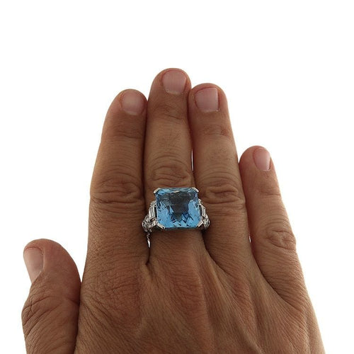 Bague 58.5 Bague en platine 950 avec aigue-marine de 18,47 ct et diamants 58 Facettes G3806