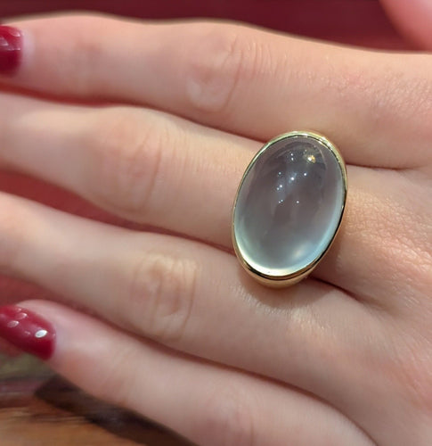 Bague 53 Bague en Or Jaune et Pierre Cabochon Vert d'Eau 58 Facettes 32231