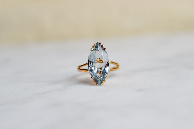 Bague 53 Bague Vintage Navette Aigue-Marine 58 Facettes 3732