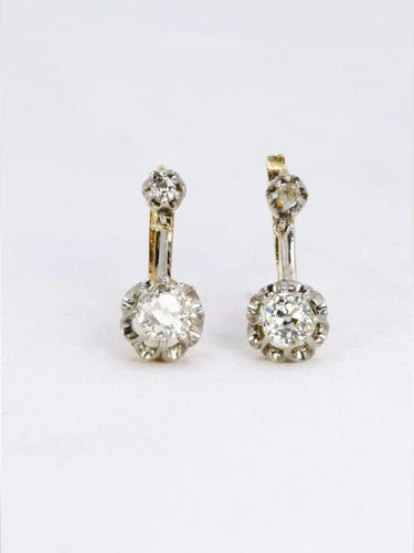 Boucles d'oreilles Dormeuses or diamants coussin taille ancienne 1,1 ct 58 Facettes J272