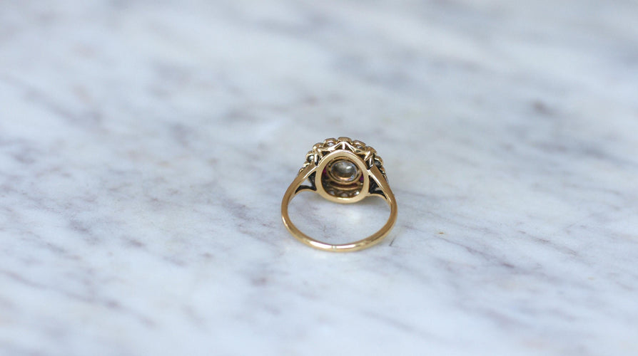 Bague 53 Bague Cible Belle Epoque Diamants et Rubis Calibrés 58 Facettes