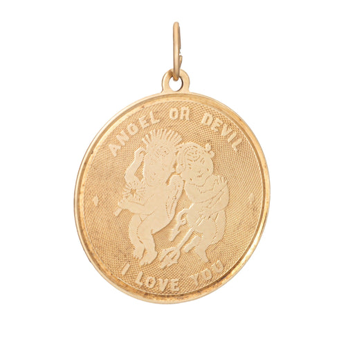 Pendentif Charm Ange Diable en or jaune des années 60 Je t'aime 58 Facettes G14002