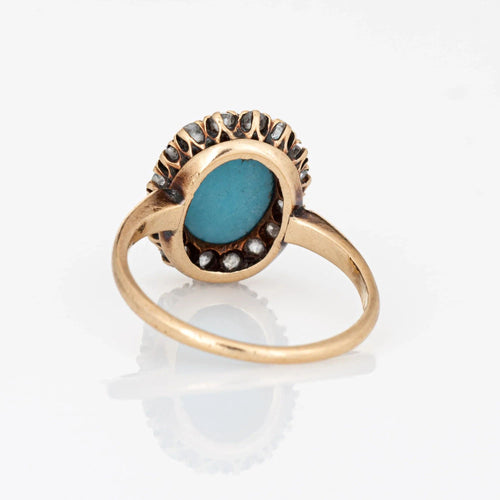 Bague 51 Bague victorienne, turquoise, diamants, or jaune 58 Facettes G12372