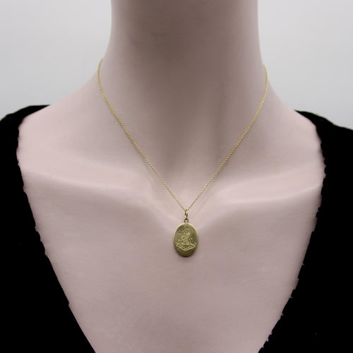 Victorian gold lion charm pendant hand-engraved with Ave Maria 