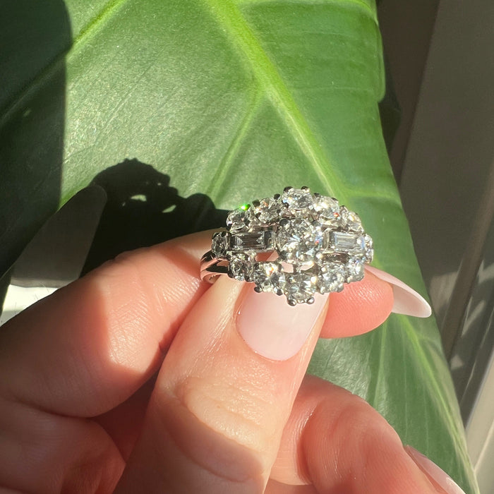 Vintage white gold ring, platinum, diamonds