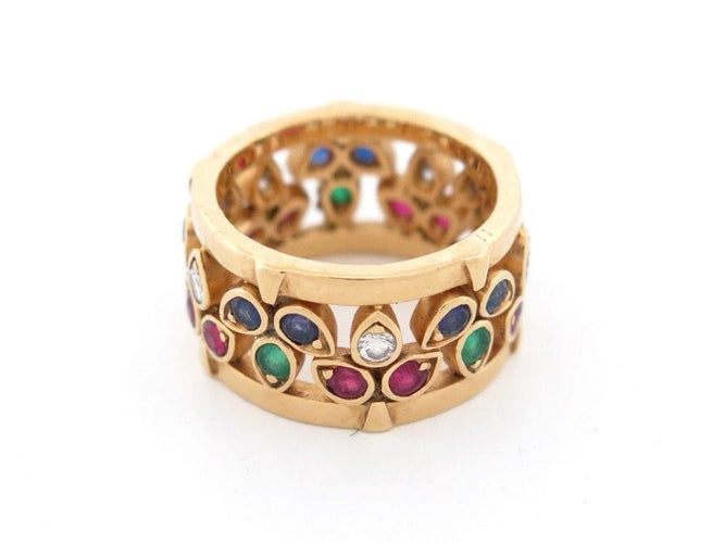 Bague 54 bague CARTIER riviere en or jaune sertie emeraudes rubis saphirs diamant 58 Facettes 264832