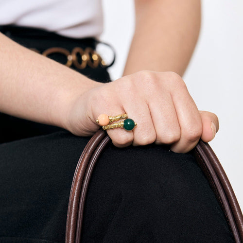 Bague 46 Bague toi et moi or jaune, chrysoprase et corail 58 Facettes RAM28449