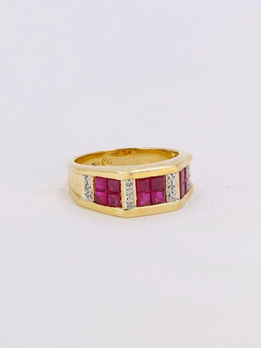 Bague 54 Bague vintage or jaune rubis calibrés diamants 58 Facettes 1073.8