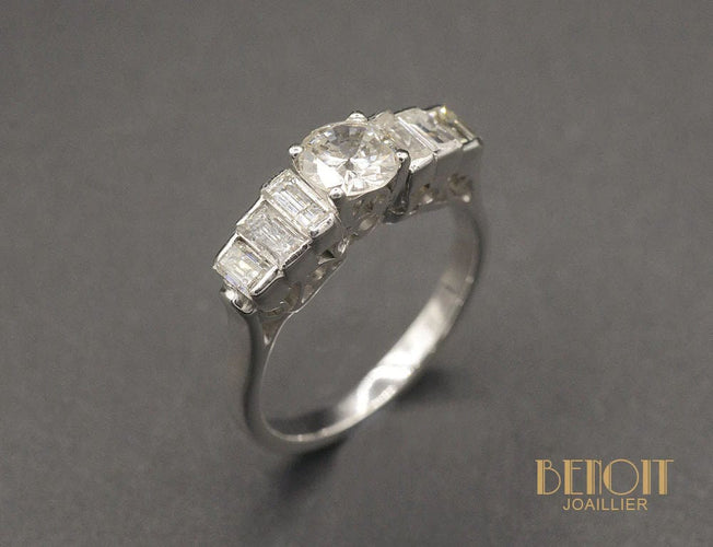 Bague 53 Jarretière Diamants Taille Ancienne et Baguettes 58 Facettes A8916