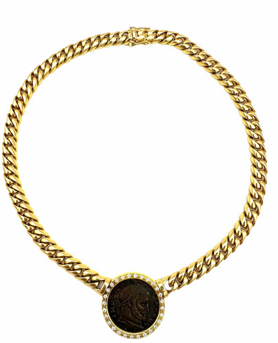 Collier BVLGARI. Collection "Monete", collier or jaune et diamants 58 Facettes