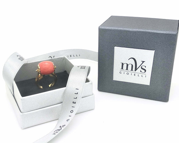 Bague Bague or jaune et corail 58 Facettes