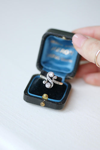 Bague 56.5 Bague Toi et Moi de fiançailles en or jaune et platine, diamants 0,55 ct 58 Facettes