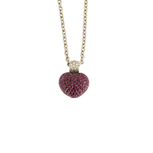 Collier Collier or blanc, diamants, coeur de rubis 58 Facettes BO/250017//