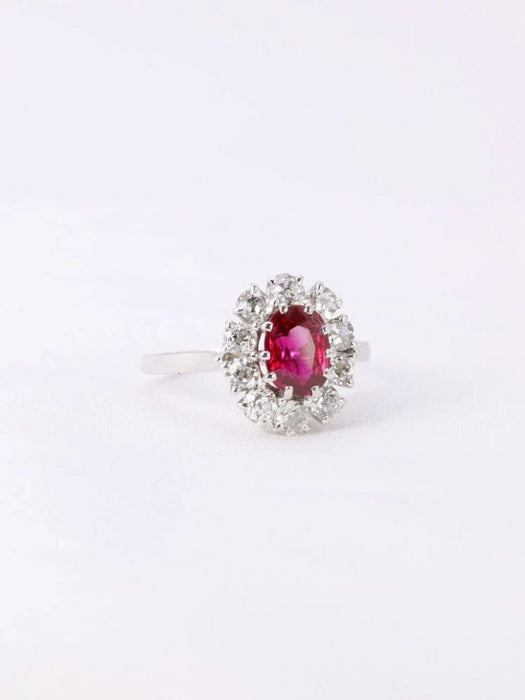 Bague 55 Bague marguerite or blanc rubis ovale diamants 58 Facettes 1023.1