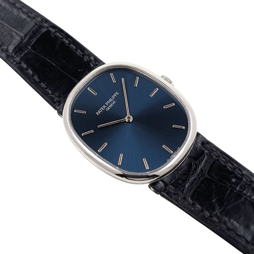 Montre Patek Philippe Golden Ellipse 3848 RARE White 18k Gold Circa 1990 Caliber 215 58 Facettes