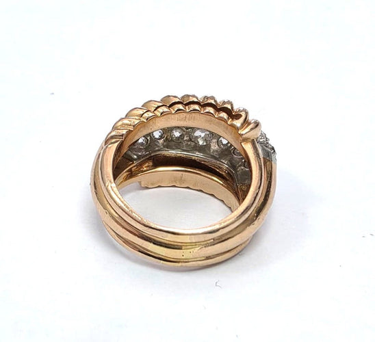 Bague 51 Bague vintage française en or jaune avec diamants des années 1950 58 Facettes