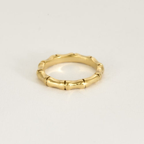 Bague 47 Alliance en or jaune à motif de bambou 58 Facettes SMA0260