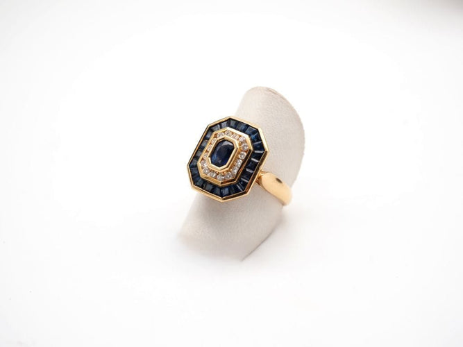 Bague 56 Bague Or Jaune, Saphirs et diamants 58 Facettes